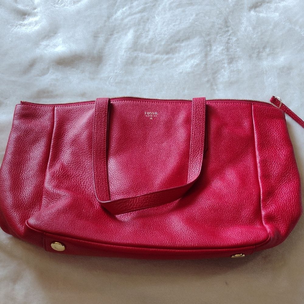 Fossil Cherry Red Leather Tote
